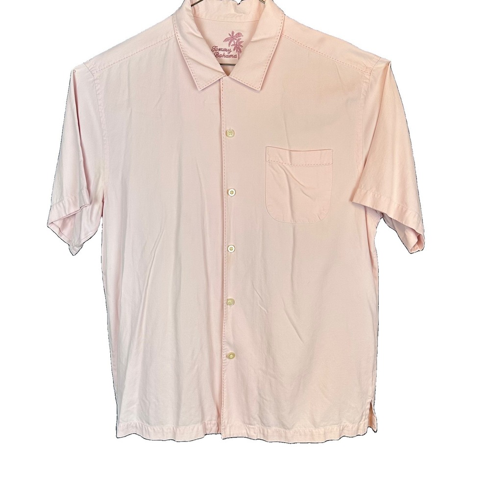TOMMY BAHAMA Pink Silk Short Sleeve Button Front Camp Shirt Men's Size XL